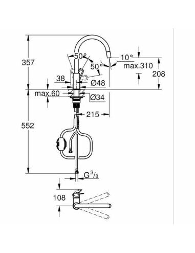 Mitigeur Grohe StartLoop Forme en C Laiton