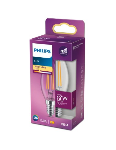 Ampoule LED Bougie Philips Equivalent  E14 60 W Blanc E (2700 K)