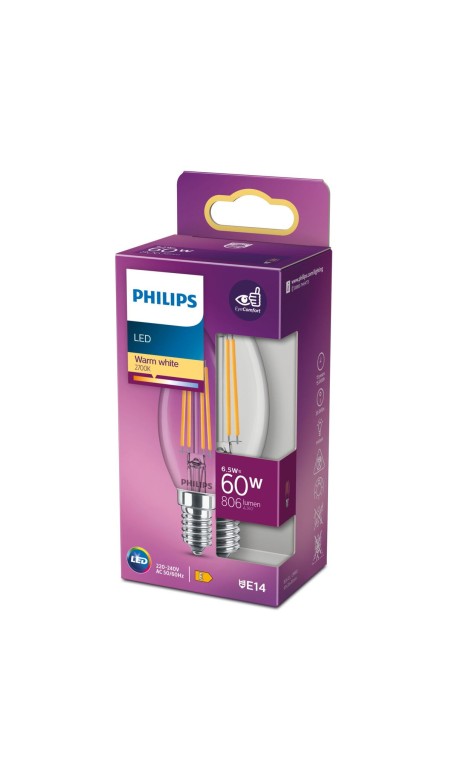 Ampoule LED Bougie Philips Equivalent  E14 60 W Blanc E (2700 K)
