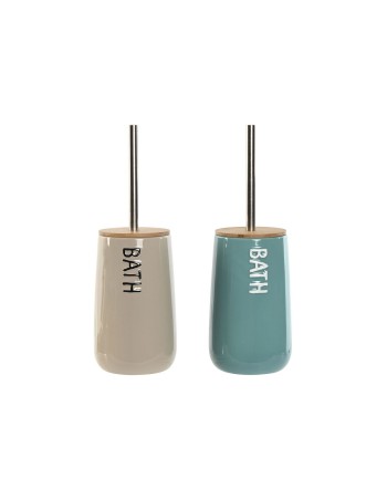 Brosse de salle de wc Home ESPRIT Beige Turquoise Bambou Acier inoxydable Dolomite 12,2 x 12,2 x 35,2 cm (2 Unités)