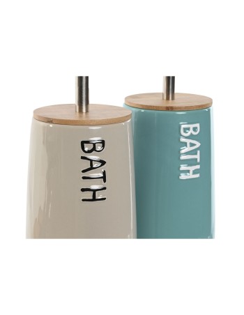 Brosse de salle de wc Home ESPRIT Beige Turquoise Bambou Acier inoxydable Dolomite 12,2 x 12,2 x 35,2 cm (2 Unités) 2