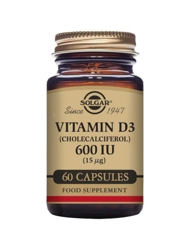 Vitamina D3 (Colecalciferol) Solgar 600 iu 60 Cápsulas