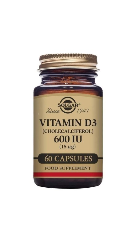 Vitamina D3 (Colecalciferol) Solgar 600 iu 60 Cápsulas