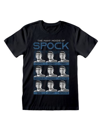 T-shirt à manches courtes unisex Star Trek Many Mood Of Spock Noir