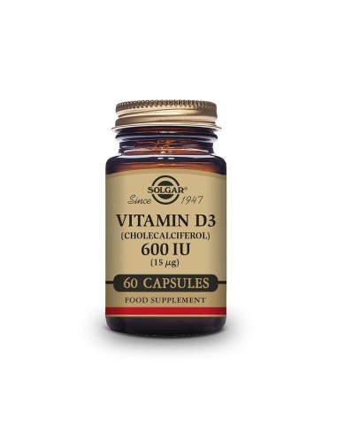Vitamina D3 (Colecalciferol) Solgar 600 iu 60 Cápsulas