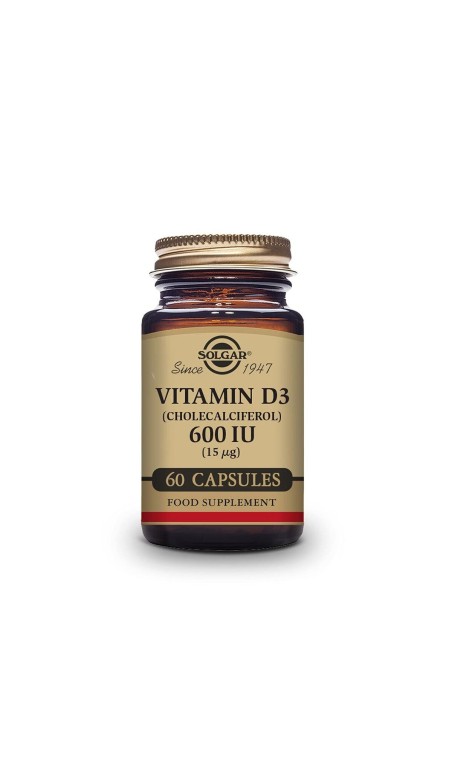 Vitamina D3 (Colecalciferol) Solgar 600 iu 60 Cápsulas