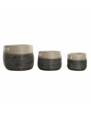 Conjunto de Cestas DKD Home Decor Cinzento Natural Zostera marina (3 Peças)