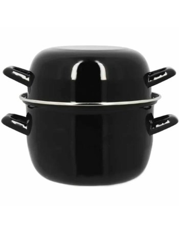 Pentola con Coperchio Menastyl Nero Acciaio smaltato e con rifinitura in vetro 2 Pezzi