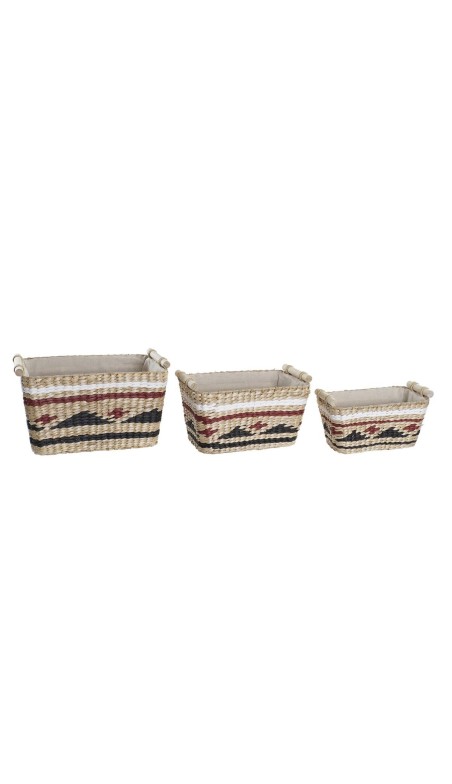 Set de basket DKD Home Decor Blanc Noir Bordeaux Naturel Fibre naturelle 39 x 27 x 24 cm 3 Pièces