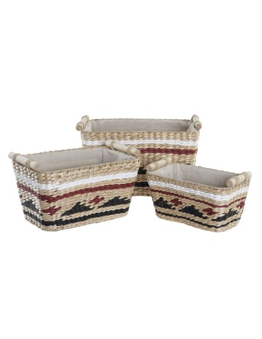 Set di Cestini DKD Home Decor Bianco Nero Rosso Granato Naturale Fibra naturale 39 x 27 x 24 cm 3 Pezzi