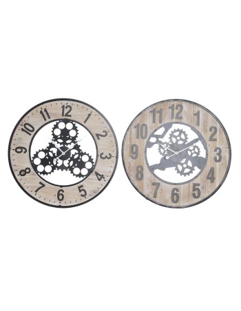 Reloj de Pared DKD Home Decor Natural Negro MDF Hierro Engranajes (60 x 4,5 x 60 cm)