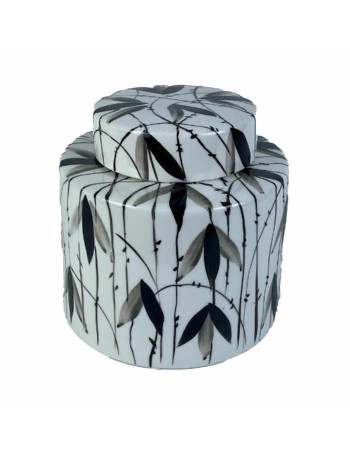 Vaso DKD Home Decor Porcellana Nero Bianco 17 x 17 x 16 cm Orientale Foglia della pianta