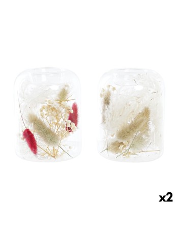 Kaarshouder DKD Home Decor Beige Kastanjebruin Aluminium Kristal 8 x 8 x 11 cm Gedroogde bloem (2 Stuks) (2 Onderdelen)