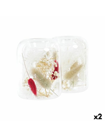 Bougeoir DKD Home Decor Beige Bordeaux Aluminium Verre 8 x 8 x 11 cm Fleur séchée (2 Unités) (2 Pièces) 2