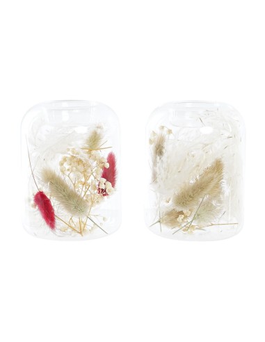 Kaarshouder DKD Home Decor Beige Kastanjebruin Aluminium Kristal 8 x 8 x 11 cm Gedroogde bloem (2 Stuks) (2 Onderdelen)