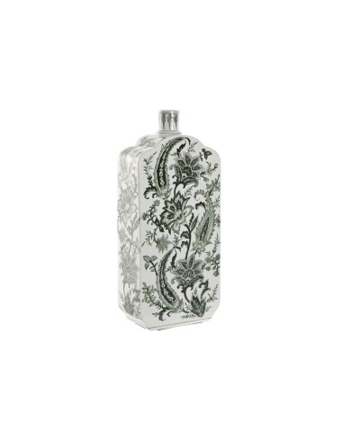 Vase Home ESPRIT Weiß grün Porzellan Pflanzenblatt 21 x 10 x 48 cm