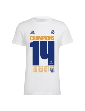 T-shirt à manches courtes homme Real Madrid C.F. Champions 2022 Blanc