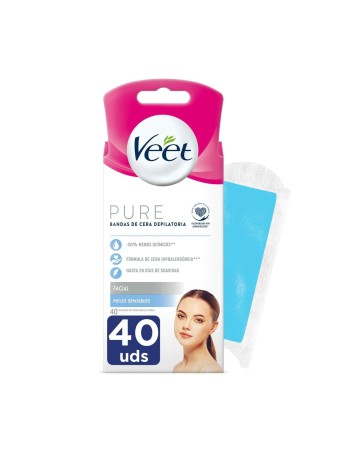 Bandes Épilatoire Faciales Veet Bandas De Cera Pure Peau sensible (40 Unités)