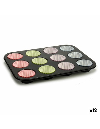 Moules à Muffins Kinvara Bleu Noir Rouge Vert Violet Multicouleur 7 x 7 x 3 cm 35 x 3 x 26,5 cm Plateau pour Four (12 Unités)