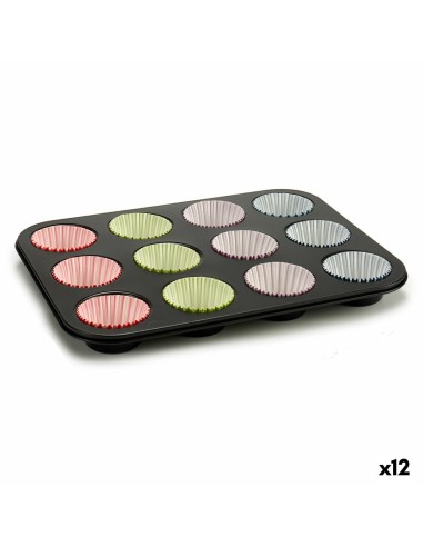 Moules à Muffins Kinvara Bleu Noir Rouge Vert Violet Multicouleur 7 x 7 x 3 cm 35 x 3 x 26,5 cm Plateau pour Four (12 Unités)