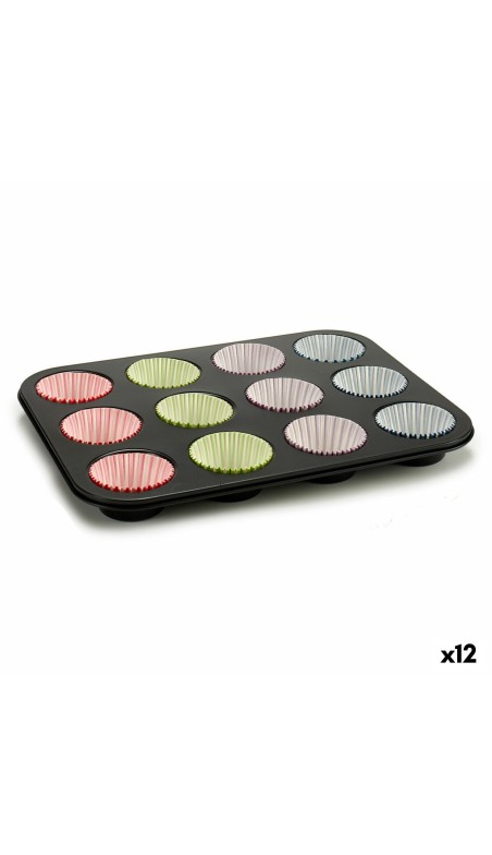 Moldes para Magdalenas Kinvara Azul Negro Rojo Verde Morado Multicolor 7 x 7 x 3 cm 35 x 3 x 26,5 cm Bandeja para Horno (12 Unid