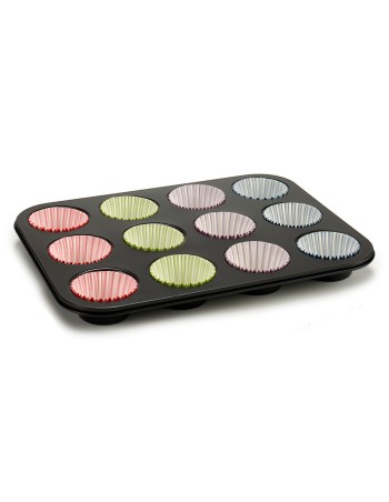 Moules à Muffins Kinvara Bleu Noir Rouge Vert Violet Multicouleur 7 x 7 x 3 cm 35 x 3 x 26,5 cm Plateau pour Four (12 Unités) 2