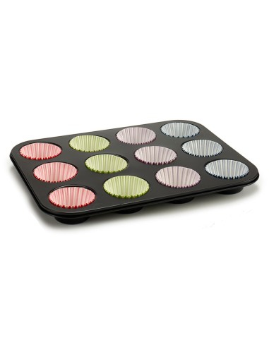 Moules à Muffins Kinvara Bleu Noir Rouge Vert Violet Multicouleur 7 x 7 x 3 cm 35 x 3 x 26,5 cm Plateau pour Four (12 Unités)